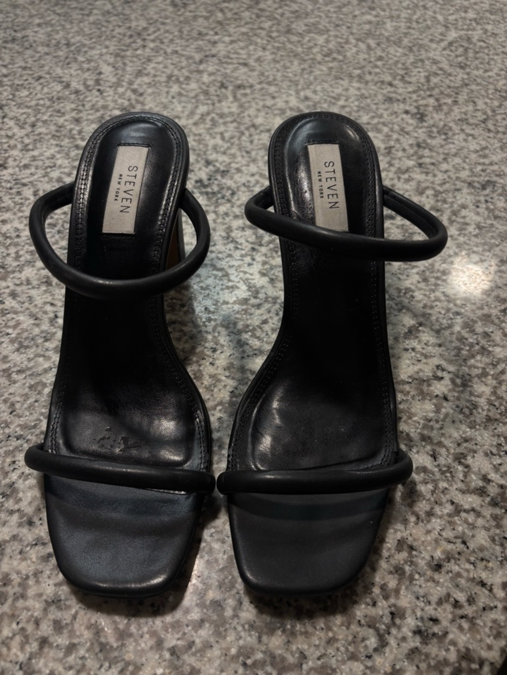 STEVEN Black Minimal Double-Strap Heeled Sandals